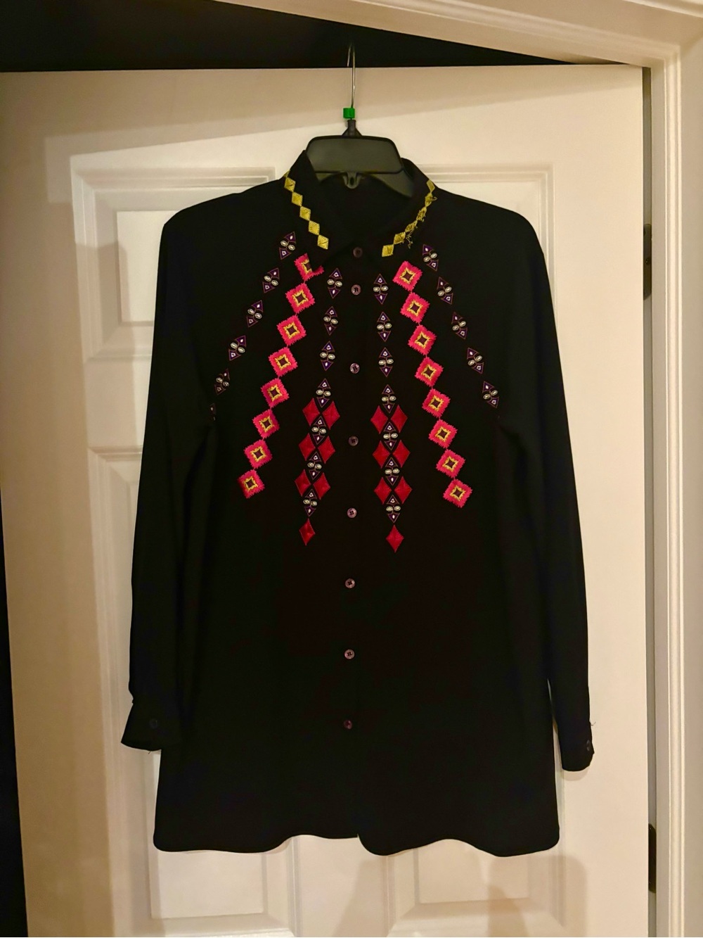 Etro silk Black Tunic with Pink & Red Geometric Embroidery. Great condition